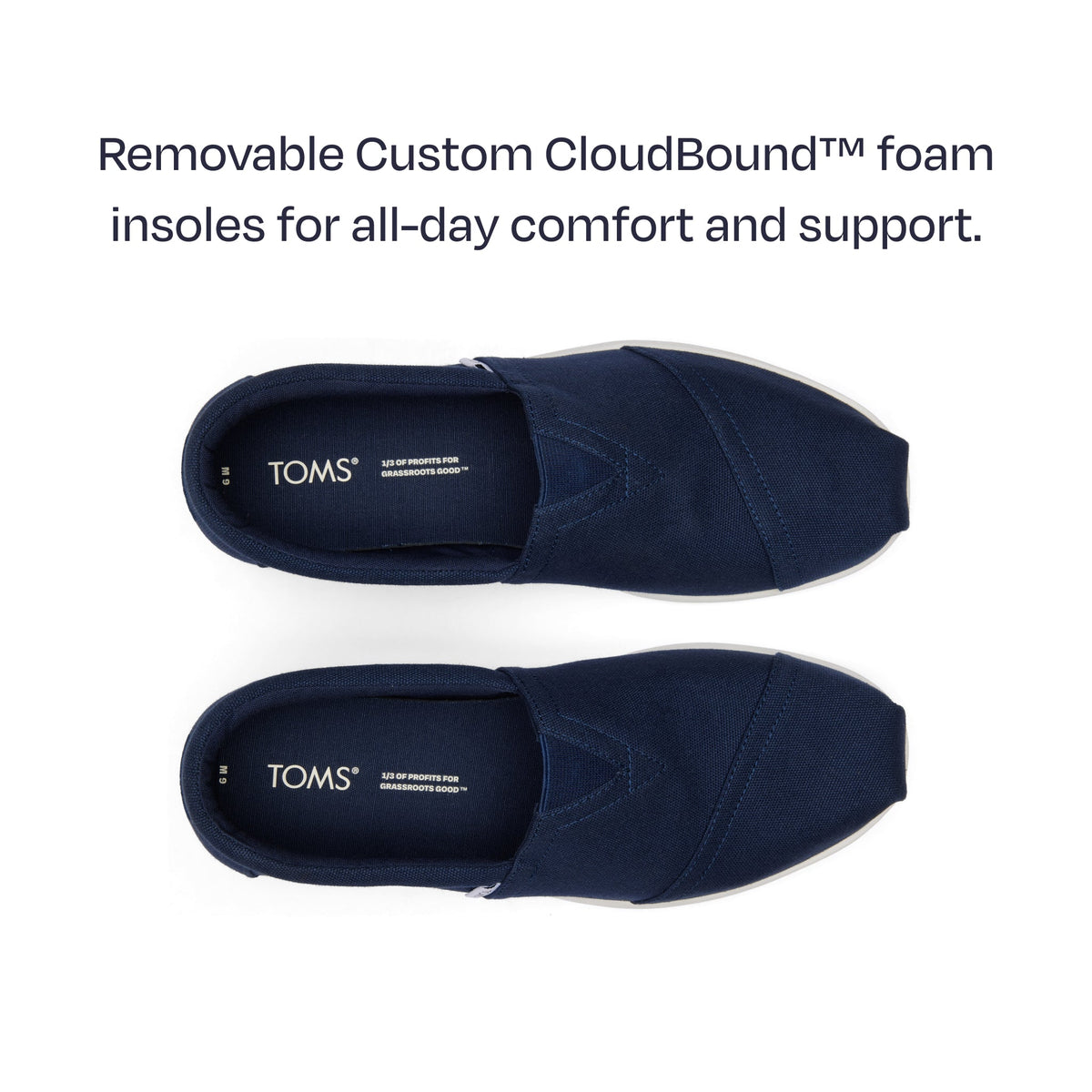 alp fwd top down detailed pair shot - features removable custom cloudbound foam insoles for all-day comfort and support