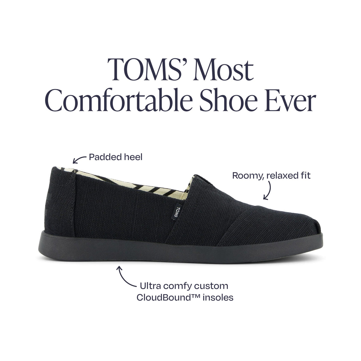toms alpargata plus in black canvas features and benefits information