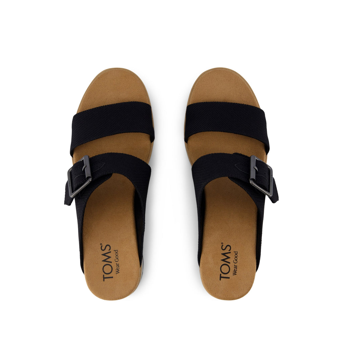 Diana Mule Buckle Wedge Sandal - Black Heavy Canvas Top View