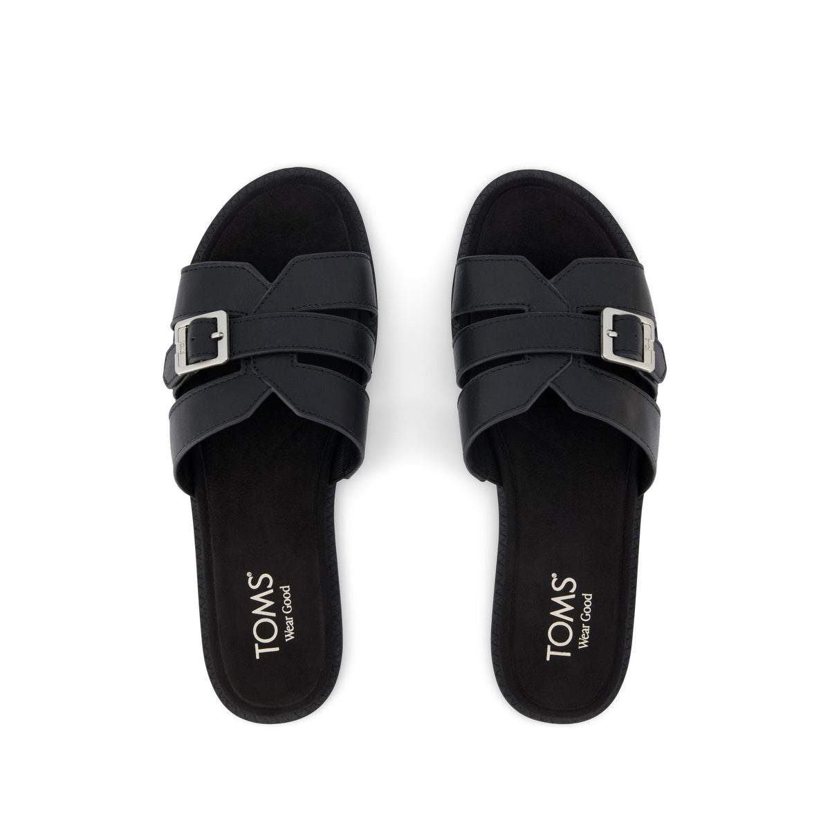 Sol Slide Sandal - Black Leather Top View
