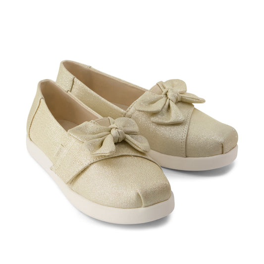 Alpargata Classic Kids Shoe - Champagne Soft Shimmer with Bow Front View