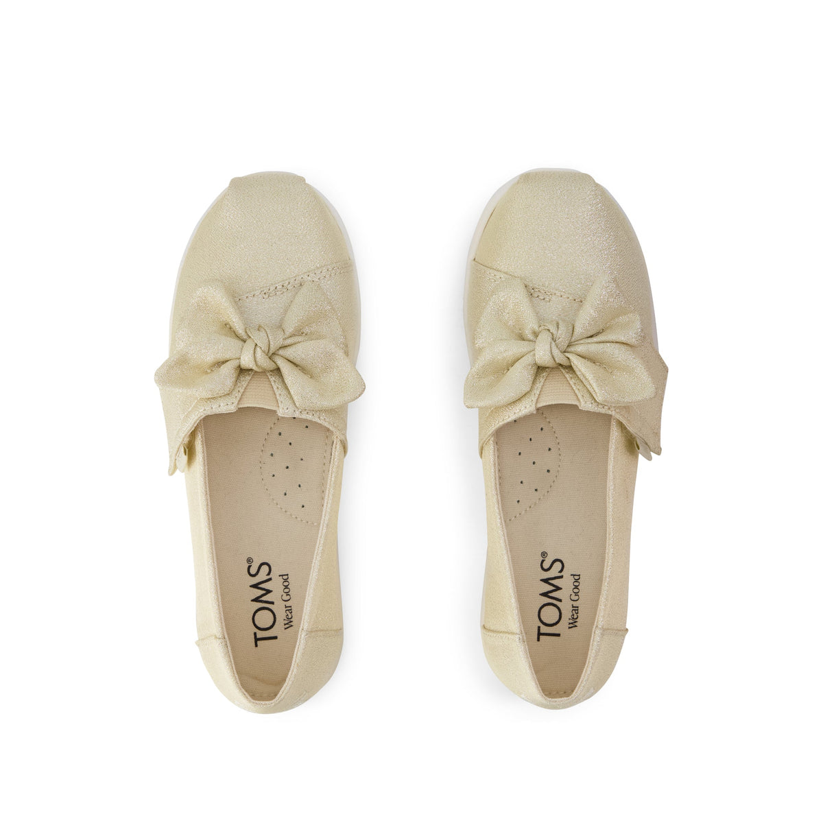 Alpargata Classic Kids Shoe - Champagne Soft Shimmer with Bow Top View