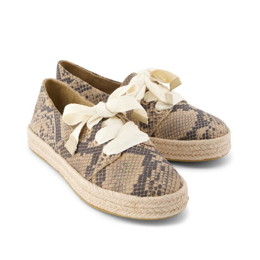 Carolina Lace-Up Espadrille - Taupe Snake Print Suede Front View