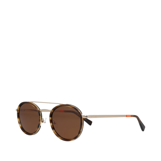 Sol Handcrafted Sunglasses - Gold-Brown Side Angle View