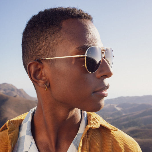 Hudson Gold Polarized Handcrafted Sunglasses model image shot