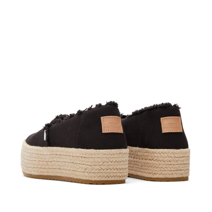 Valencia Black Canvas Platform Espadrille Back View