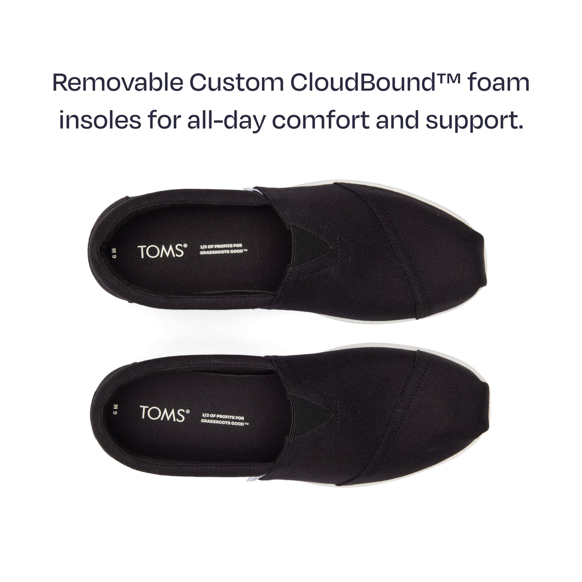 alp fwd top down detailed pair shot - features removable custom cloudbound foam insoles for all-day comfort and support