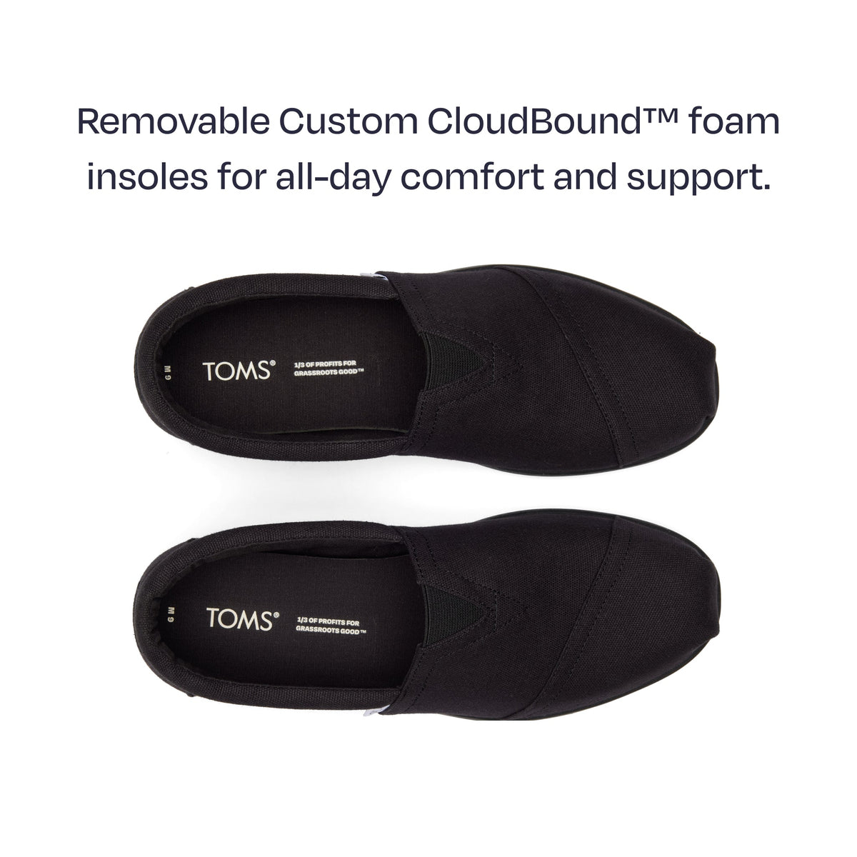 alp fwd top down detailed pair shot - features removable custom cloudbound foam insoles for all-day comfort and support