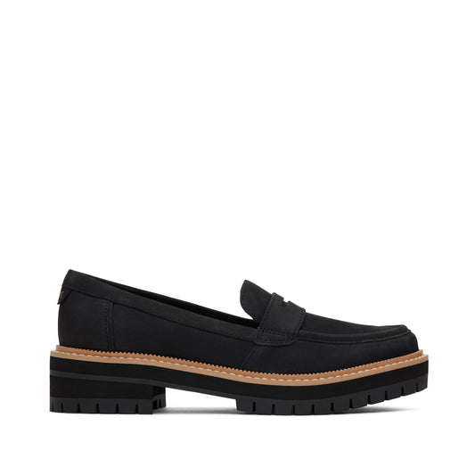 Cara Black Leather Loafer Side View