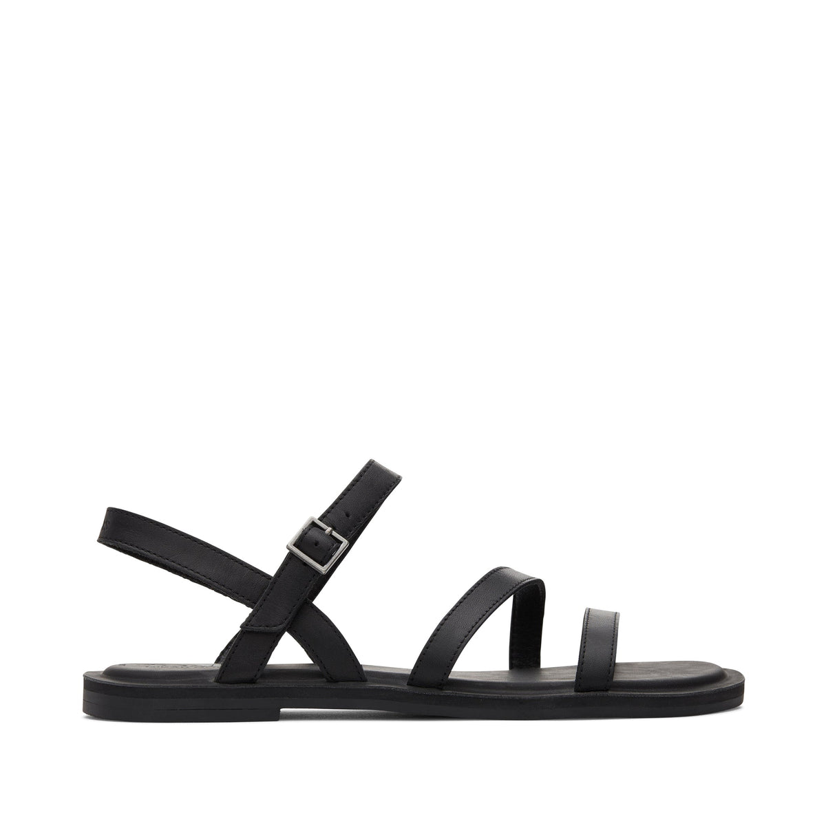 Kira Black Leather Strappy Sandal Side View