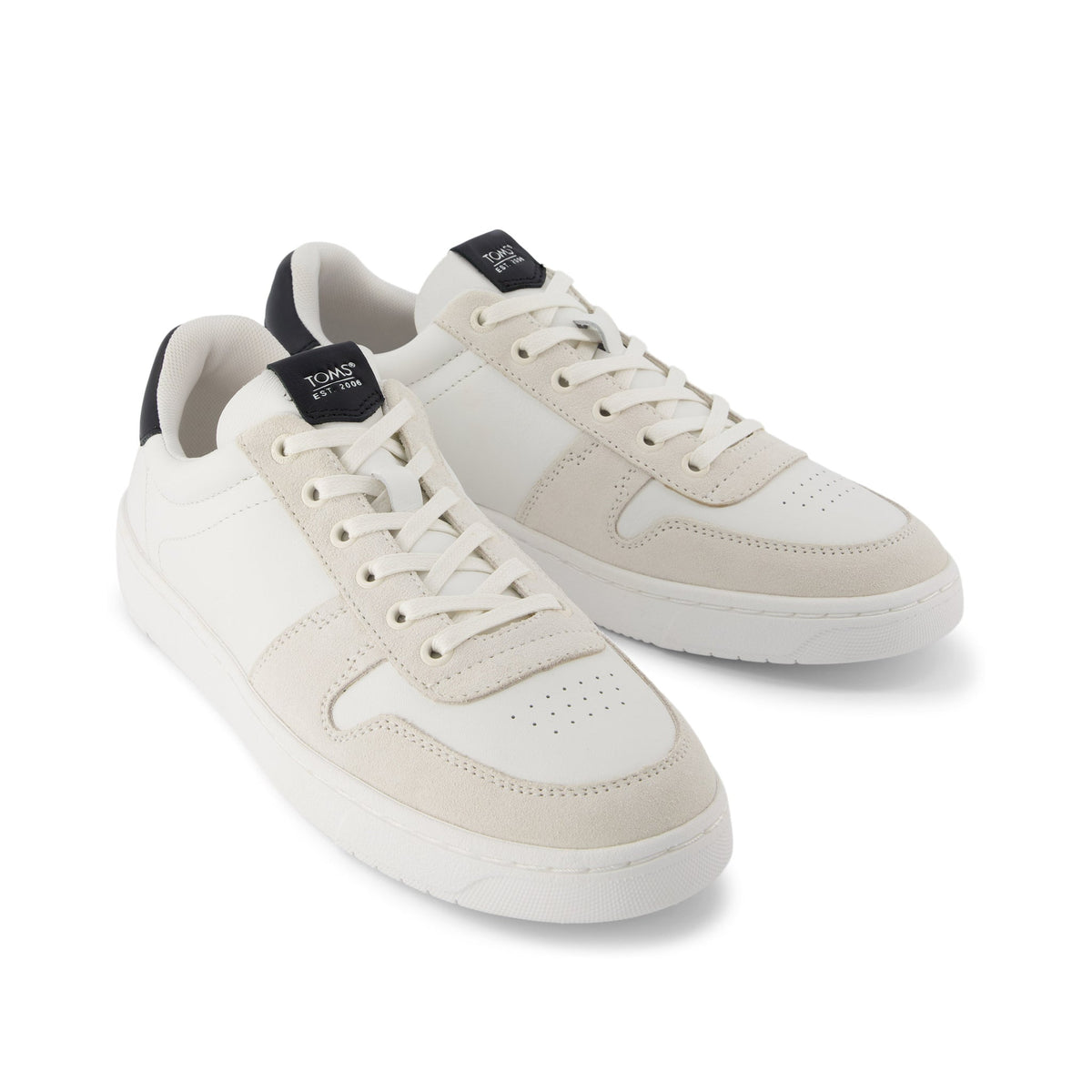 TRVL LITE Court White and Black Leather Sneaker Front View