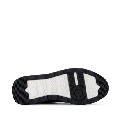 TRVL Lite Retro Runner Black Suede Water Repellent Sneaker Bottom Sole View