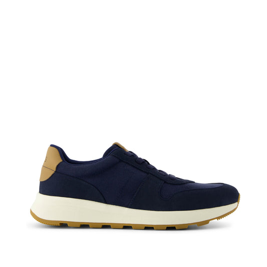TRVL Lite Retro Runner Navy Water Repellent Sneaker Side View