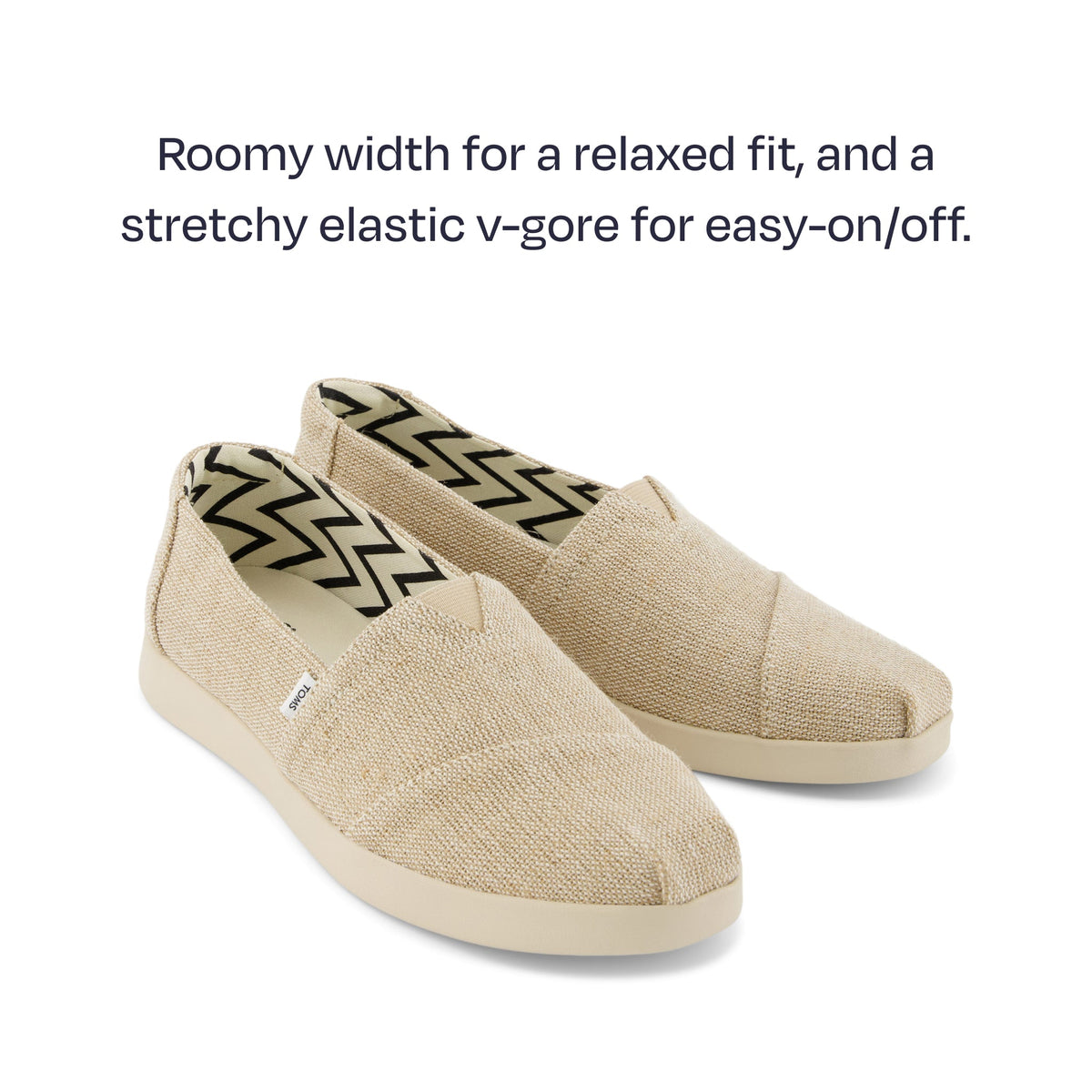 alpargata plus - roomy width for a relaxed fit, and a stretchy elastic v-gore for easy on/off.