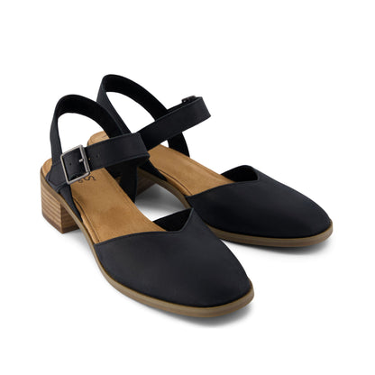 Jaclyn Black Leather Heel Front View