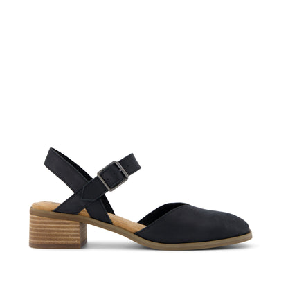 Jaclyn Black Leather Heel Side View