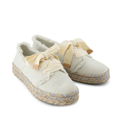 Carolina Lace-Up Espadrille - White Onyx Textured Denim Front View