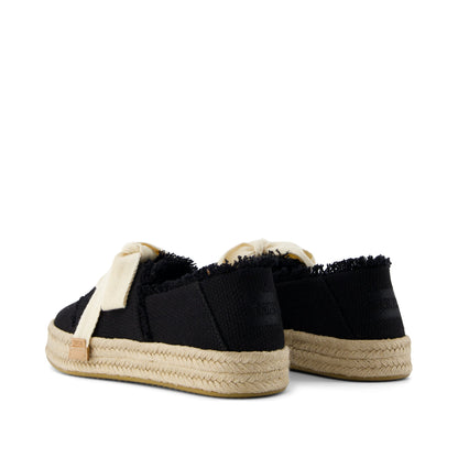 Carolina Lace-Up Espadrille - Black Beachside Woven Back View