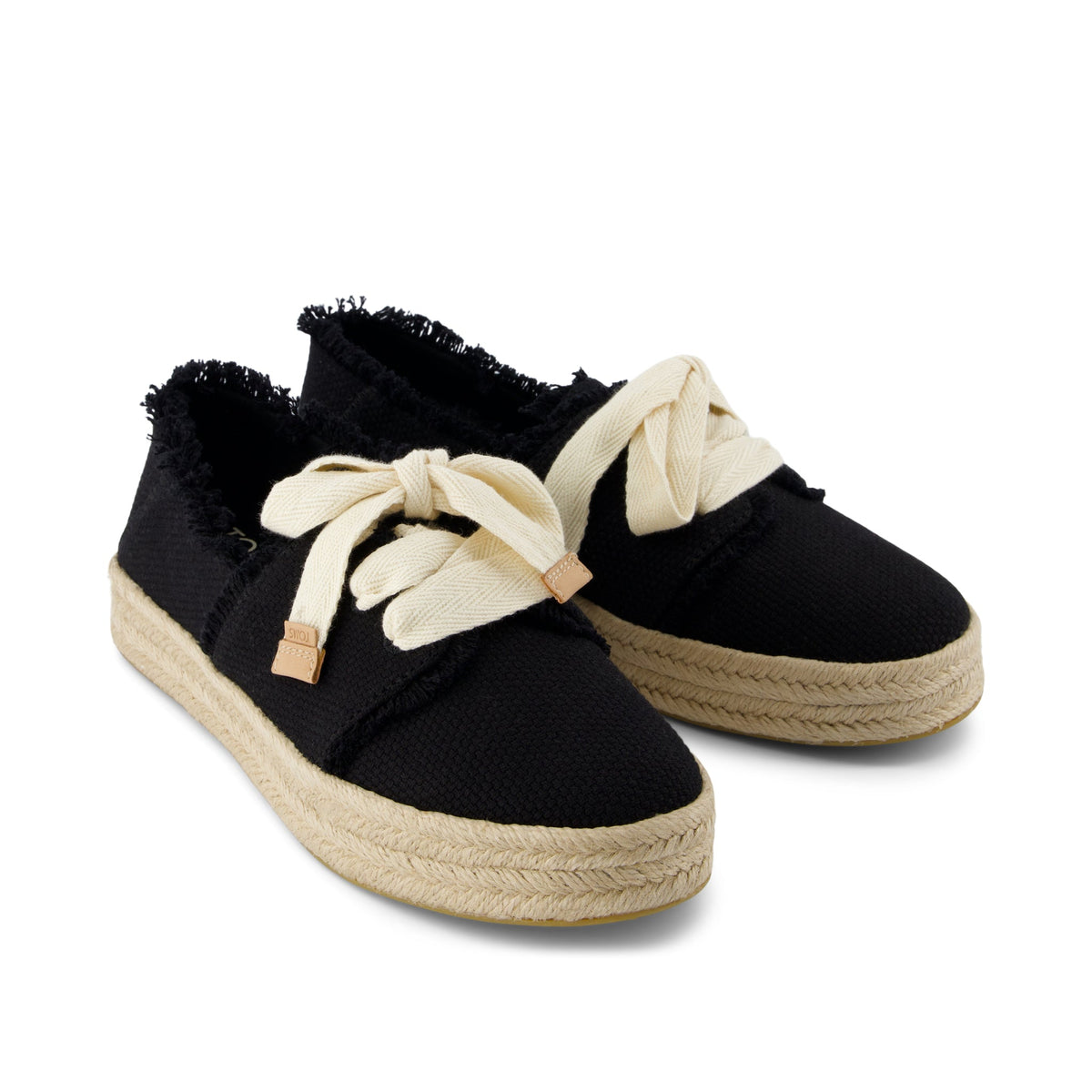 Carolina Lace-Up Espadrille - Black Beachside Woven Front View