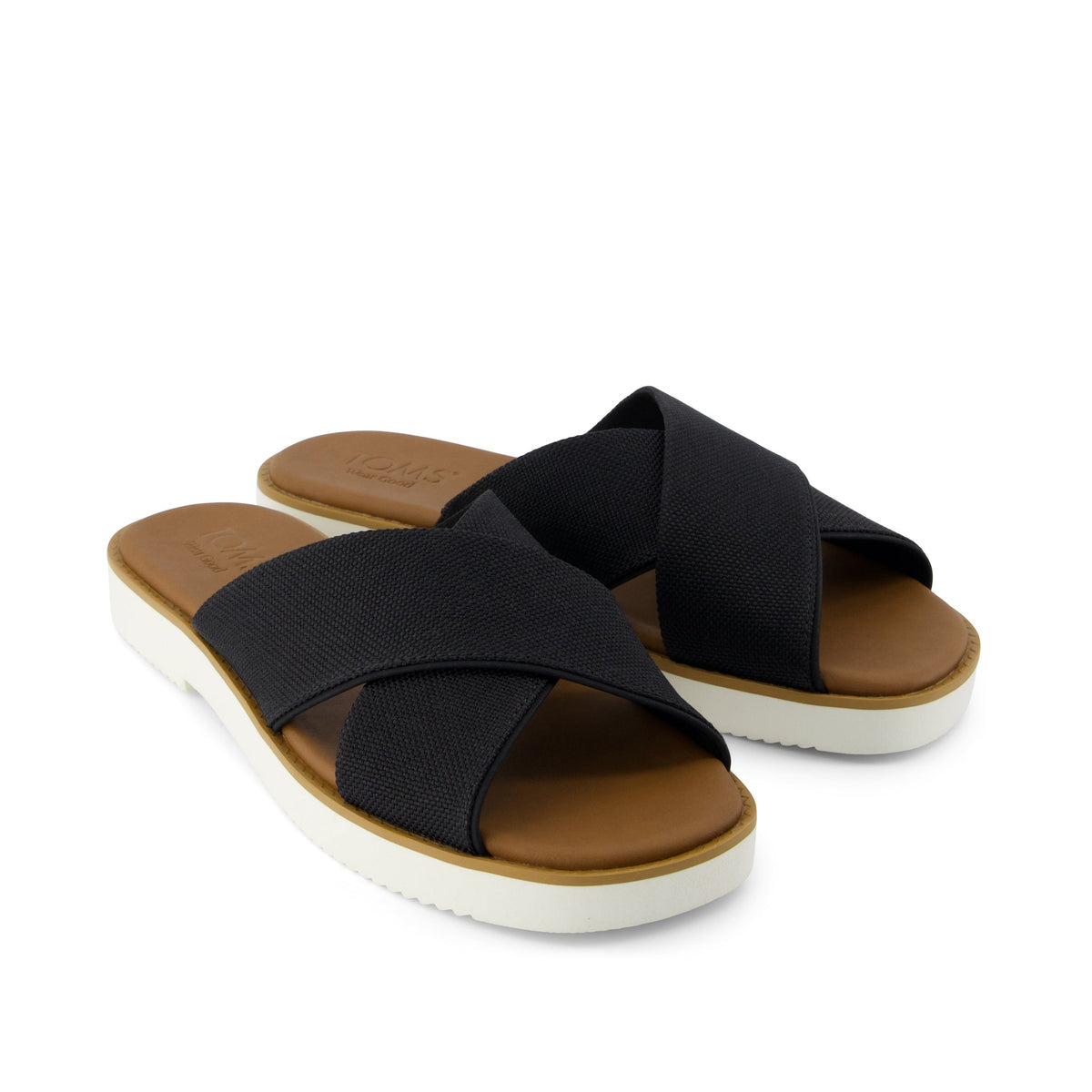 Mae Crossover Slide Sandal - Black Heavy Canvas Front View