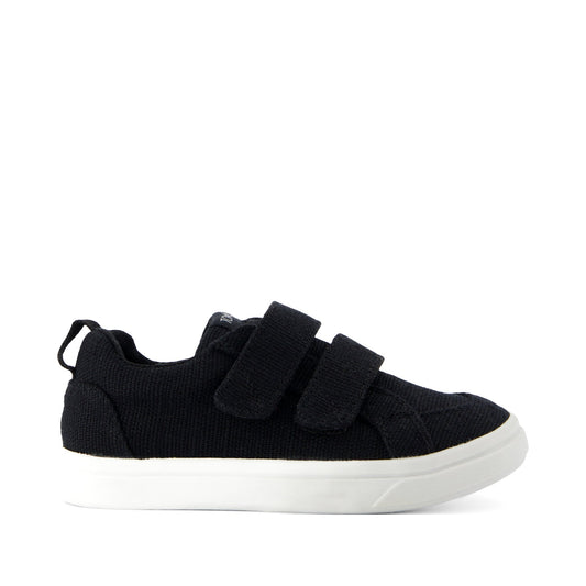 Cruz Double Strap Toddler Sneaker - Black Heritage Canvas Side View
