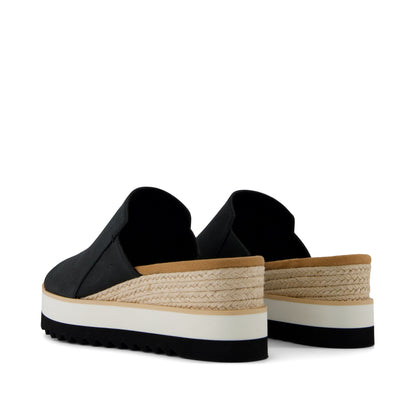 Diana Mule Wedge Sandal - Black Leather Back View