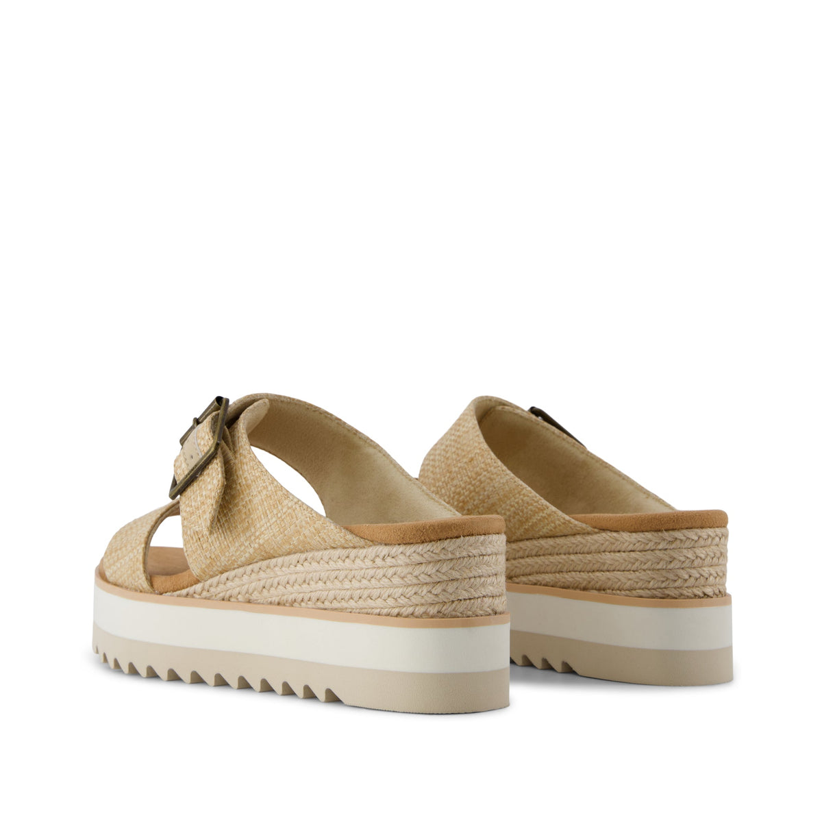 Diana Mule Buckle Wedge Sandal - Almond Raffia Back View