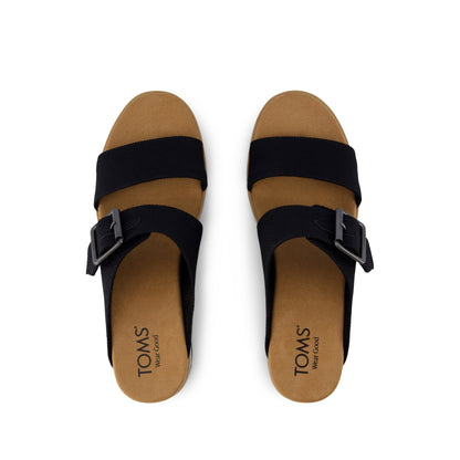 Diana Mule Buckle Wedge Sandal - Black Heavy Canvas Top View
