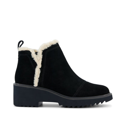 Maude Wedge Boot - Black Suede Faux Fur Side View