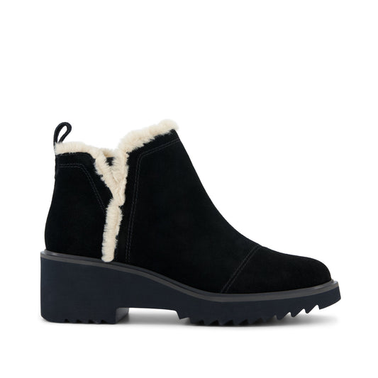 Maude Wedge Boot - Black Suede Faux Fur Side View