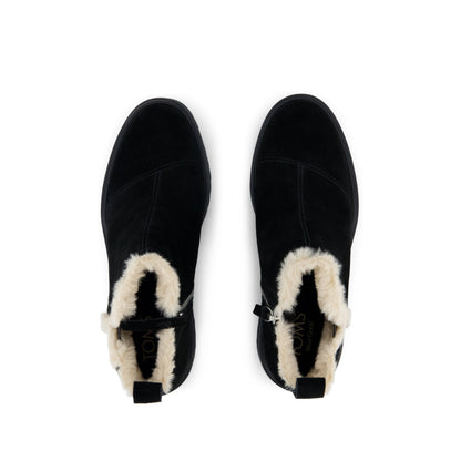 Maude Wedge Boot - Black Suede Faux Fur Top View