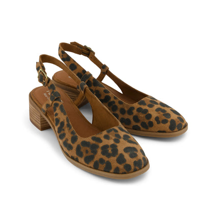 Jaclyn Slingback Heel - Brown Sugar Leopard Print Suede Front View