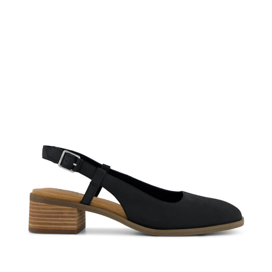 Jaclyn Slingback Heel - Black Nubuck Leather Side View
