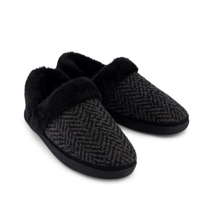Oslo Convertible Slipper - Black Herringbone Front View