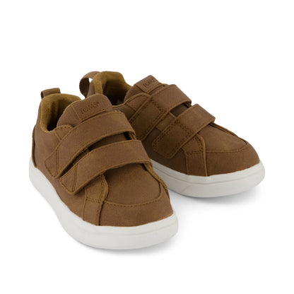 Cruz Double Strap Toddler Sneaker - Toffee Microsuede Front View