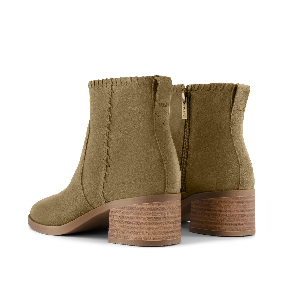 Delilah Heeled Boot - Water Repellent Military Olive Suede Back View