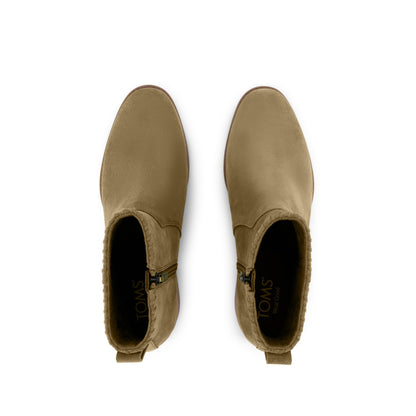 Delilah Heeled Boot - Water Repellent Military Olive Suede Top View