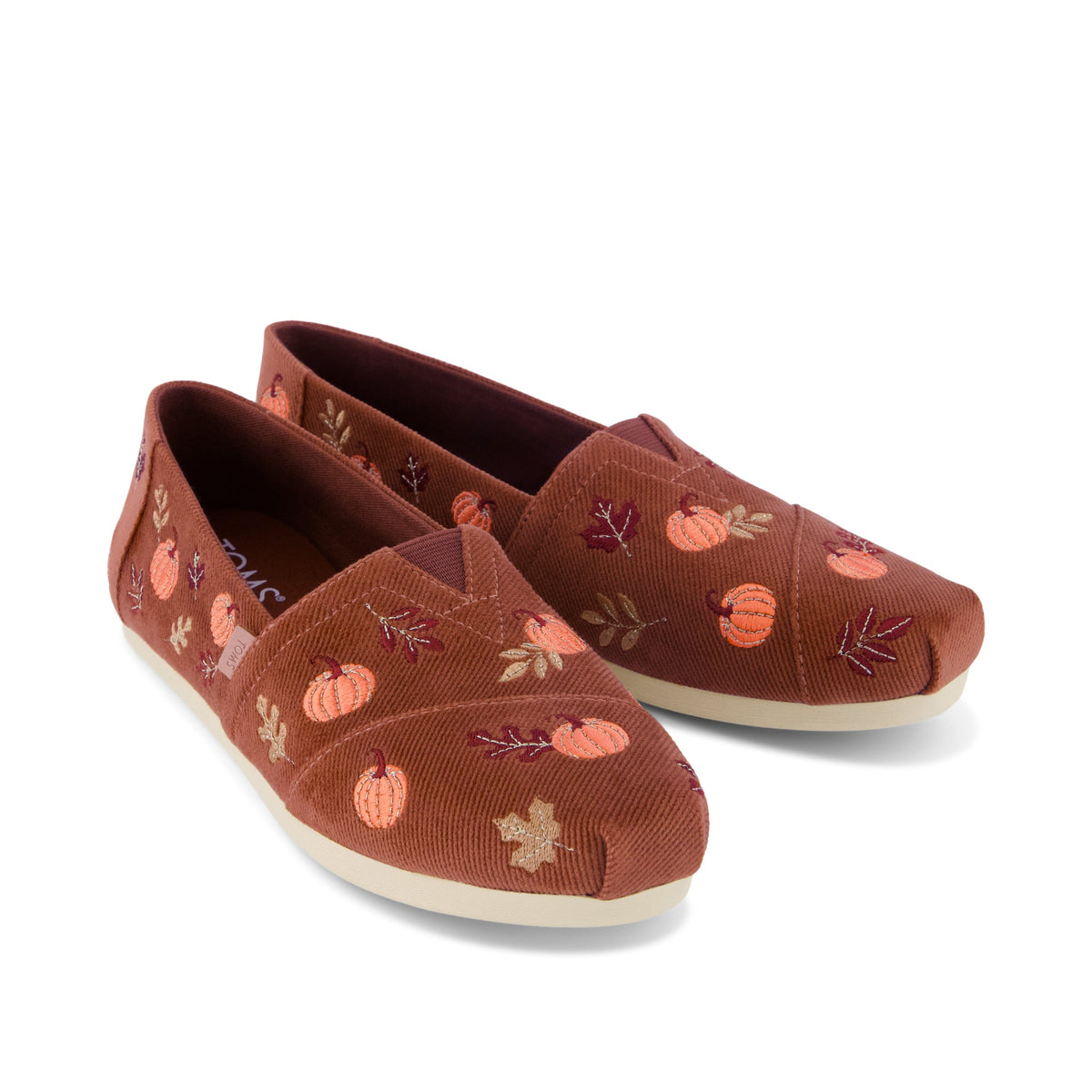 Alpargata Classic - Amber Brown Corduroy Embroidered Pumpkins Front View