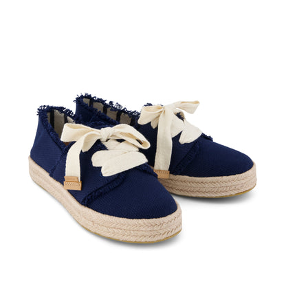 Carolina Lace-Up Espadrille - Navy Fray Front View