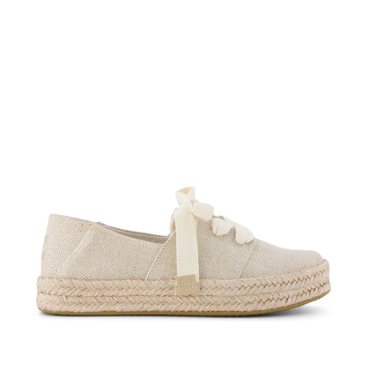 Carolina Lace-Up Espadrille - Champagne Glimmer Canvas Side View