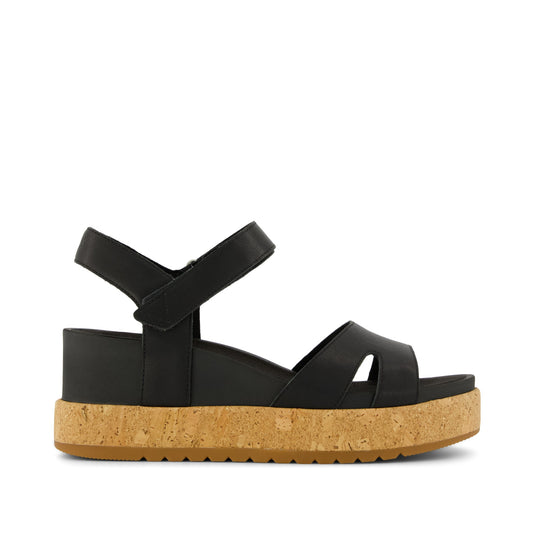 Alana Wedge Sandal - Black Leather Side View