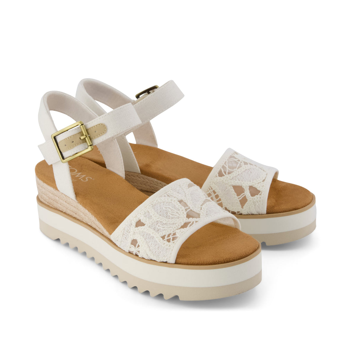 Diana Wedge Sandal - Natural Floral Crochet Front View