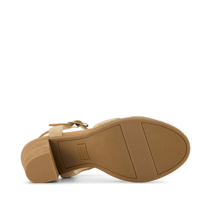 Majorca Strappy Heeled Sandal - Caramel Crochet Bottom Sole View