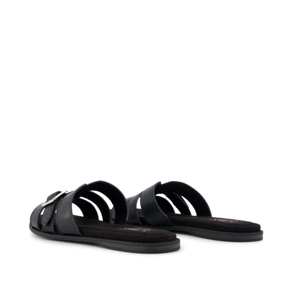 Sol Slide Sandal - Black Leather Back View
