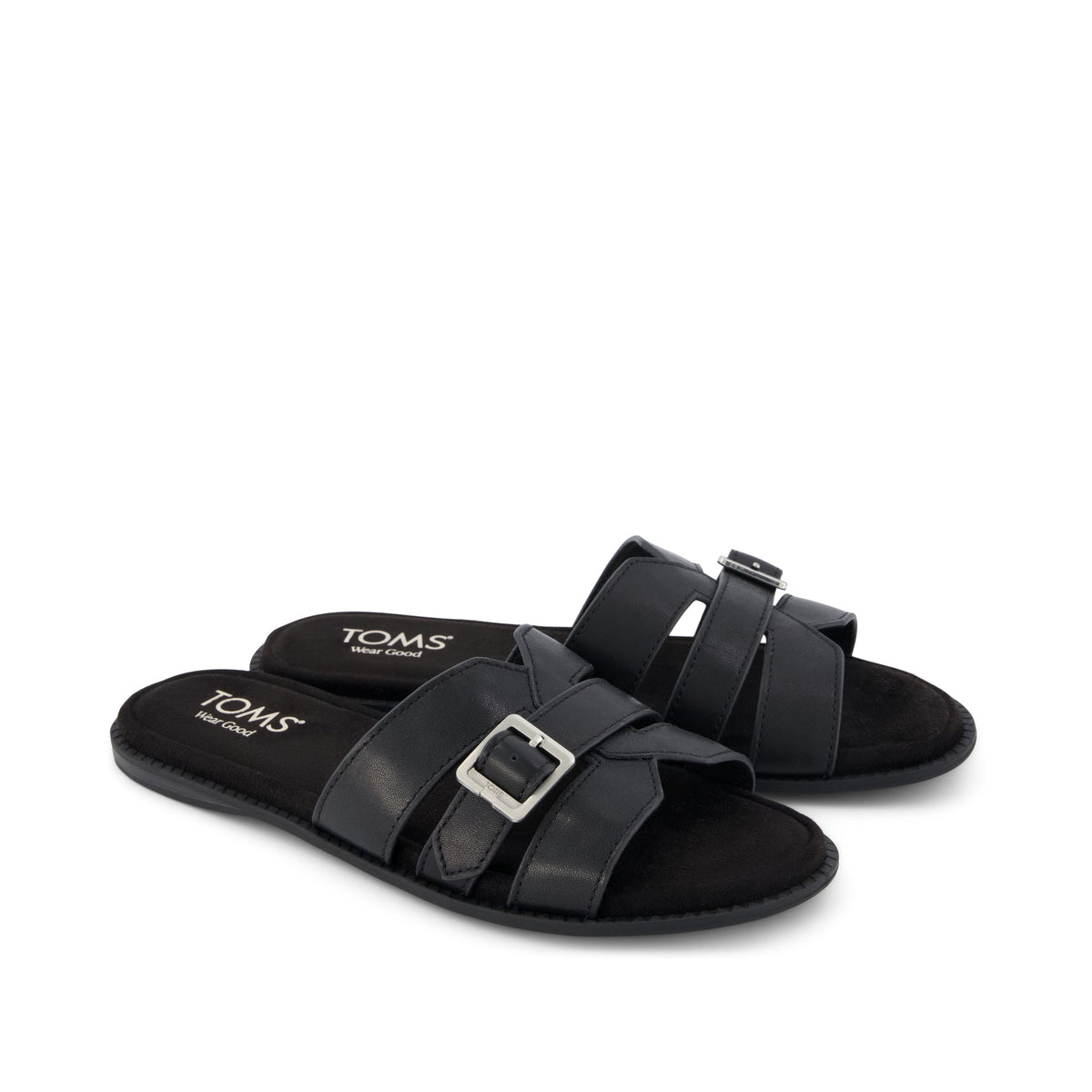 Sol Slide Sandal - Black Leather Front View