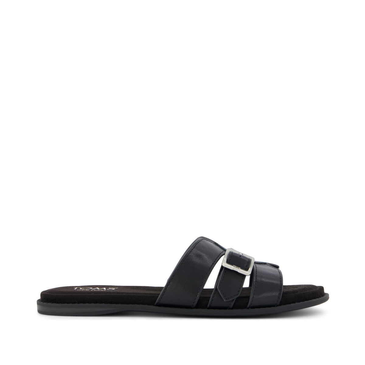 Sol Slide Sandal - Black Leather Side View
