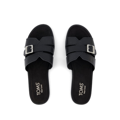 Sol Slide Sandal - Black Leather Top View