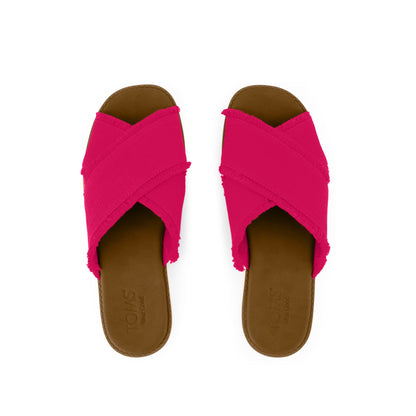 Mae Crossover Slide Sandal - Fuchsia Heritage Canvas Fray Top View