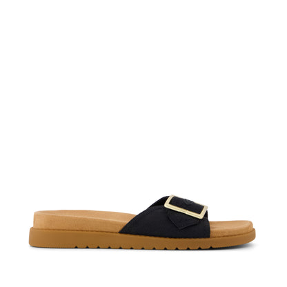 Marin Slide Sandal - Black Canvas Side View