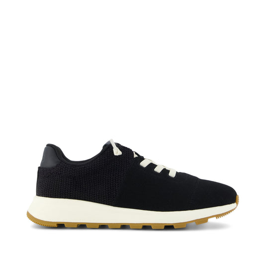 TRVL LITE Cabrillo Sneaker - Water Repellent Black Canvas Mesh Side View